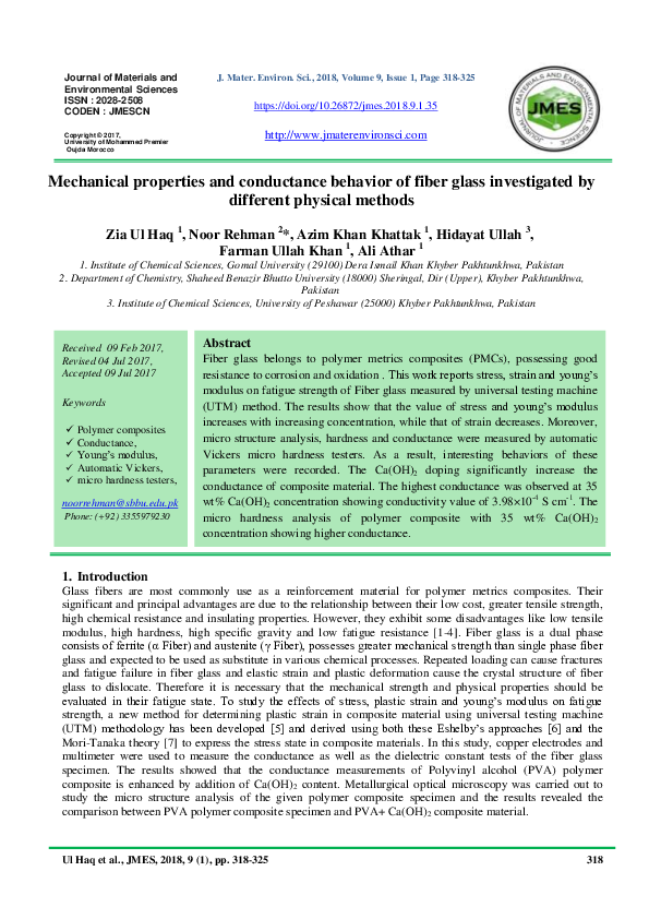 (PDF) Mechanical properties and conductance behavior of fiber glass ...