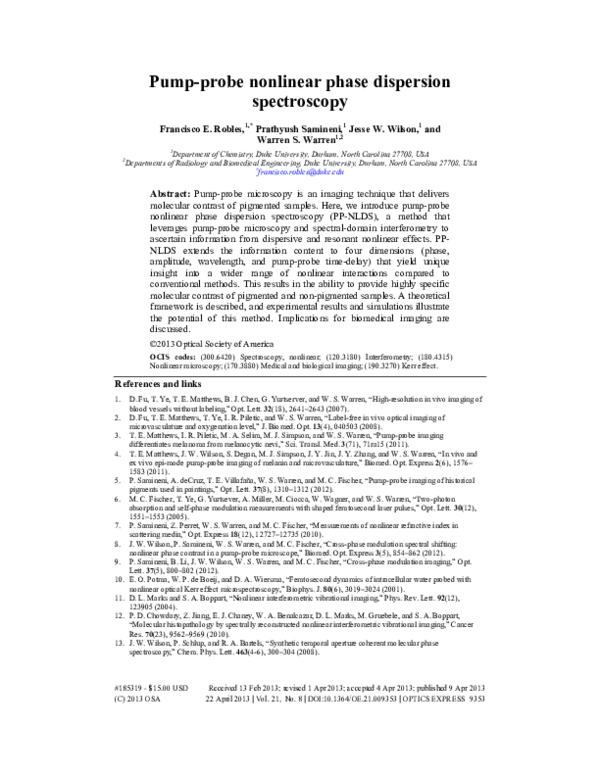 (PDF) Pump-probe nonlinear phase dispersion spectroscopy