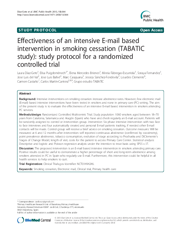 (PDF) Effectiveness of an intensive Email based intervention in smoking cessation (TABATIC