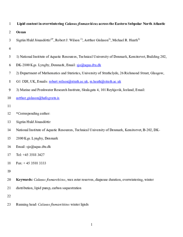 (PDF) Lipid content in overwintering Calanus finmarchicus across the ...