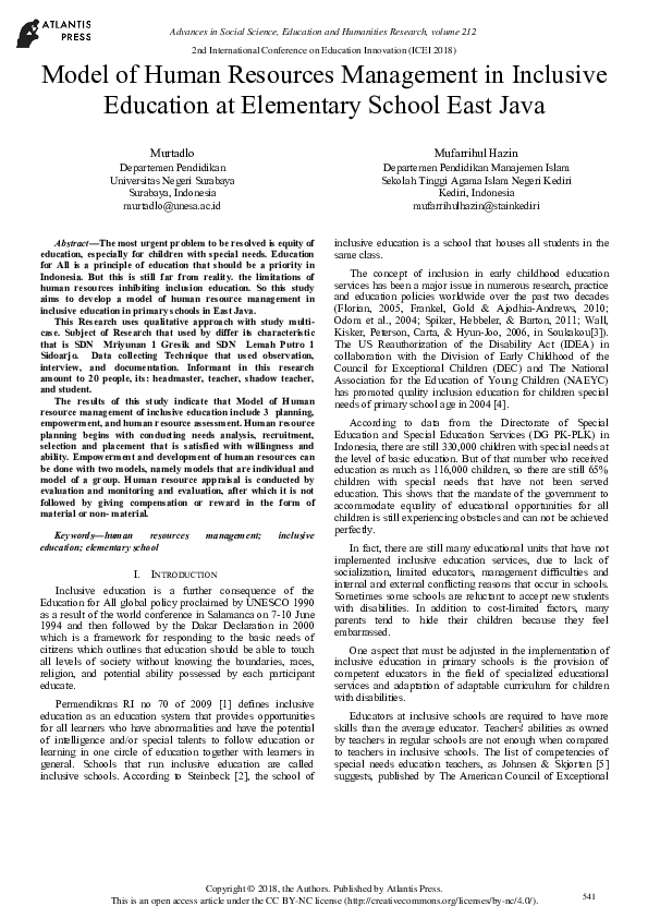 (PDF) Model of Human Resource Management in Inclusive Education in East ...