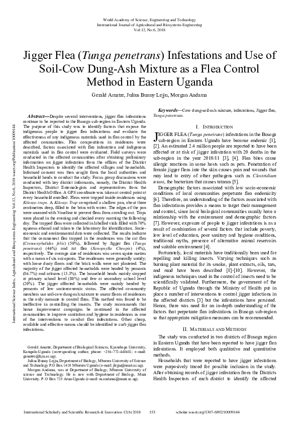 (PDF) Jigger Flea (Tunga Infestations And Use Of SoilCow DungAsh Mixture As A Flea