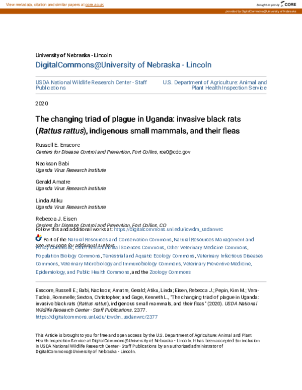 (PDF) The changing triad of plague in Uganda: invasive black rats ...