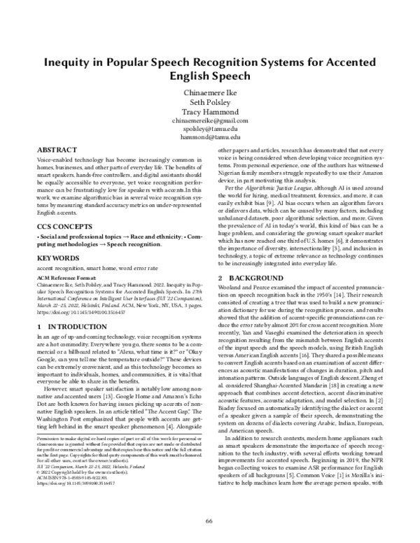 (PDF) Inequity in Popular Speech Recognition Systems for Accented ...