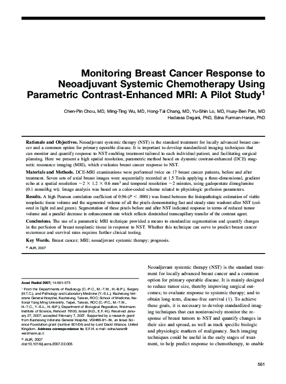 (PDF) Monitoring Breast Cancer Response to Neoadjuvant Systemic ...