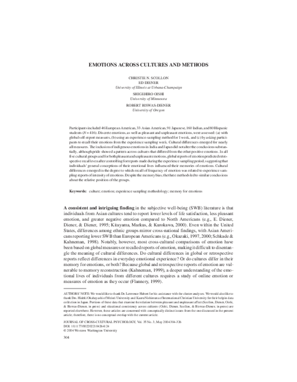 (PDF) Emotions Across Cultures and Methods