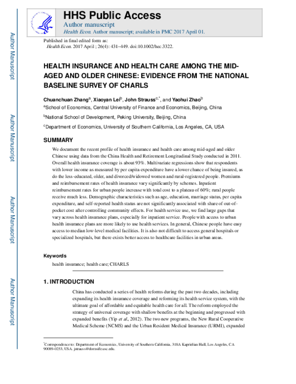 (PDF) Health Insurance and Health Care among the Mid-Aged and Older ...