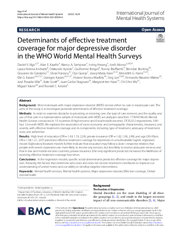 (PDF) Determinants of effective treatment coverage for major depressive ...