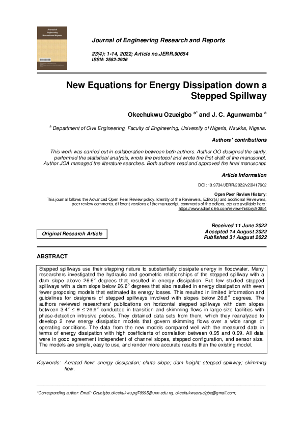 (PDF) New Equations for Energy Dissipation down a Stepped Spillway