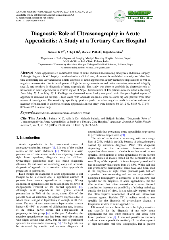 (PDF) Diagnostic role of Ultrasonography in acute appendicitis