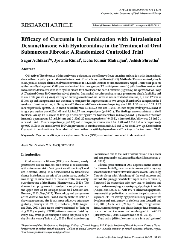 (PDF) Efficacy of Curcumin in Combination with Intralesional ...