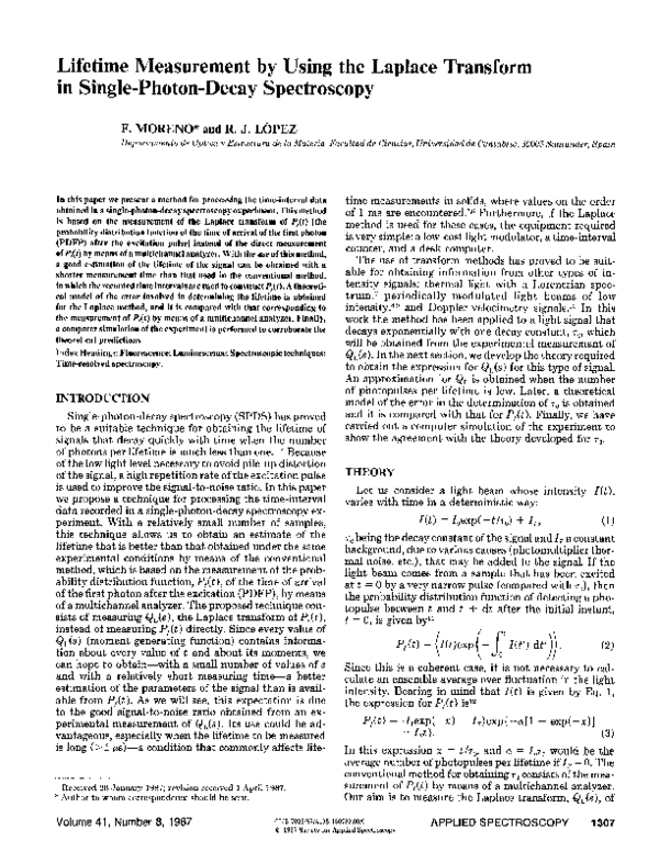 (PDF) Lifetime Measurement by Using the Laplace Transform in Single
