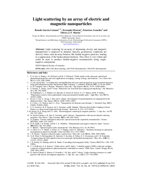 (PDF) Light scattering by an array of electric and magnetic nanoparticles