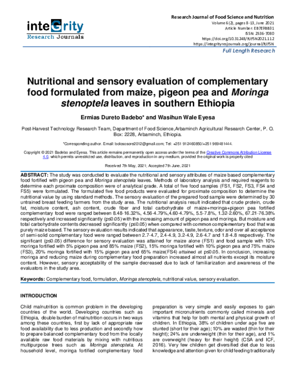 (PDF) Nutritional and sensory evaluation of complementary food ...