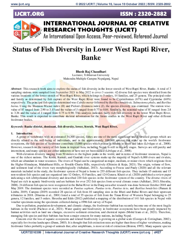(PDF) Status of Fish Diversity in Lower West Rapti River, Banke