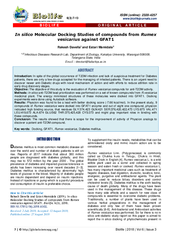 (PDF) In silico Molecular Docking Studies of compounds from Rumex ...