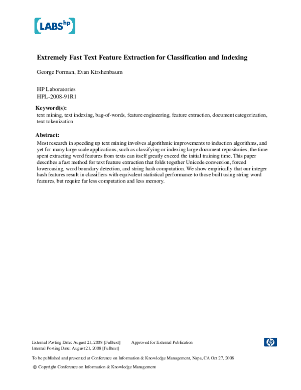 (PDF) Extremely fast text feature extraction for classification and ...