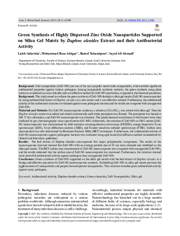 (PDF) Green Synthesis of Highly Dispersed Zinc Oxide Nanoparticles ...