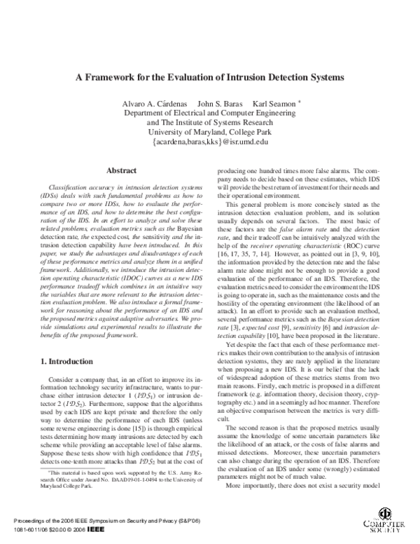 (PDF) A framework for the evaluation of intrusion detection systems