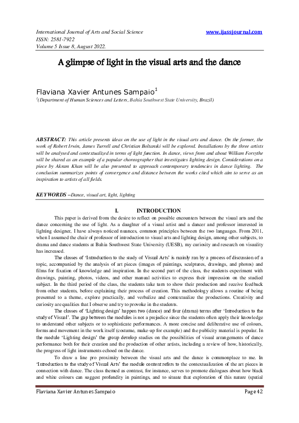(PDF) A glimpse of light in the visual arts and the dance
