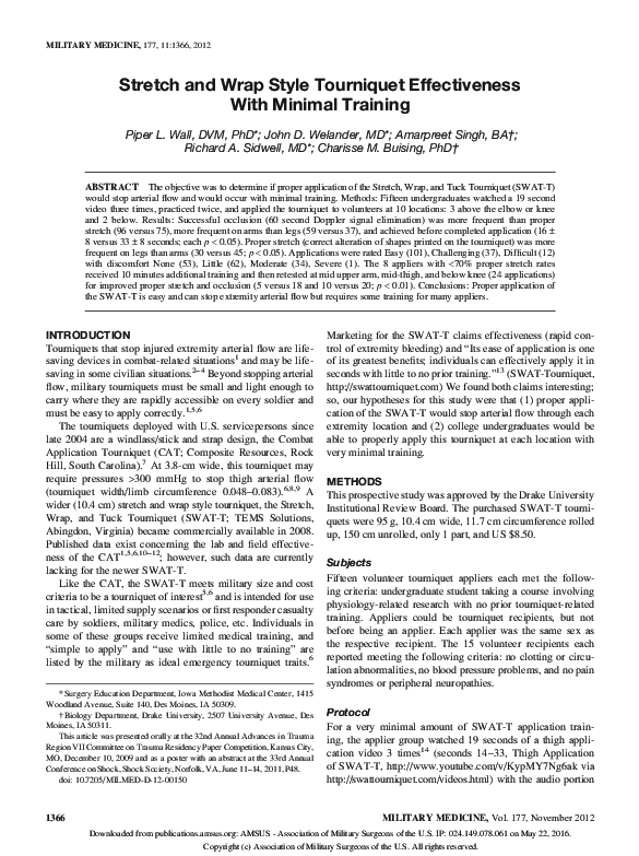 (PDF) Stretch and Wrap Style Tourniquet Effectiveness With Minimal