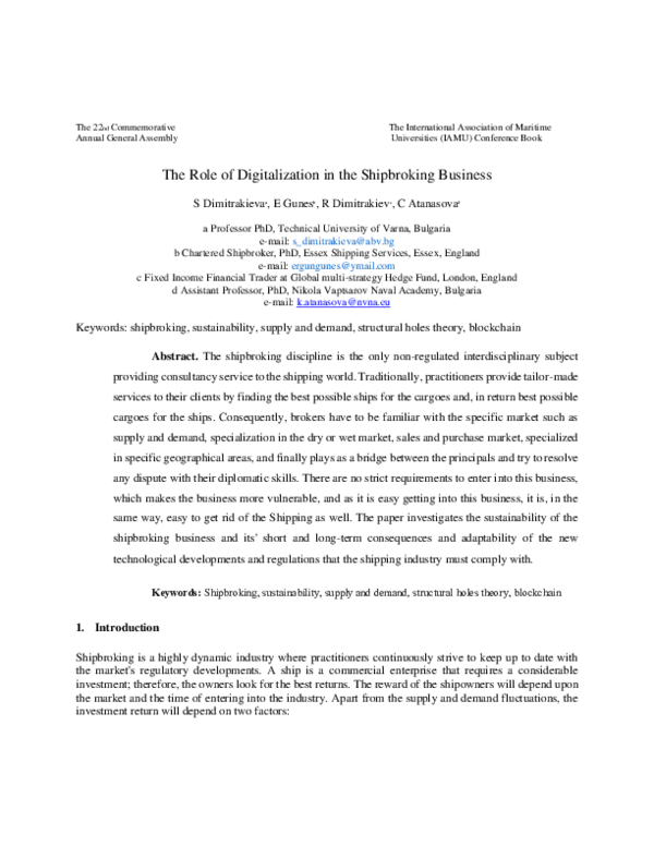 (PDF) The Role of Digitalization in the Shipbroking Business