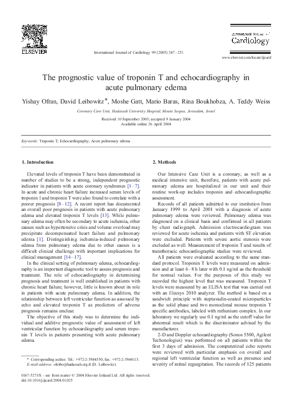 (PDF) The prognostic value of troponin T and echocardiography in acute ...