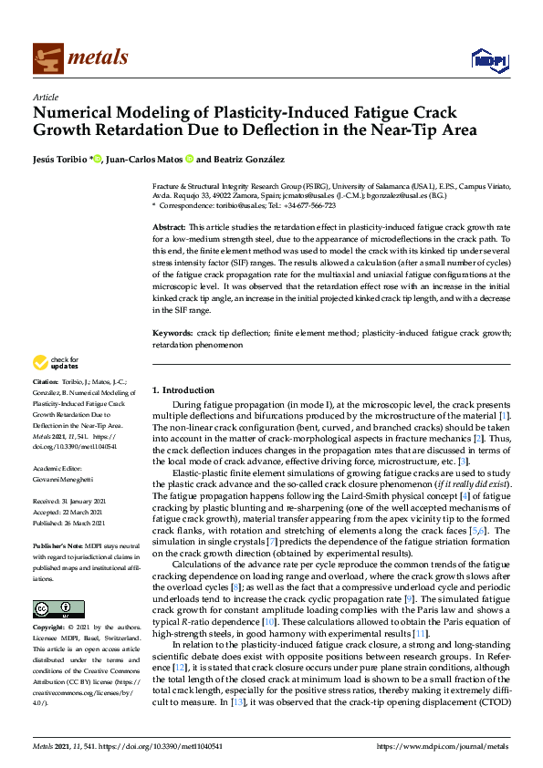 (PDF) Numerical Modeling of Plasticity-Induced Fatigue Crack Growth ...
