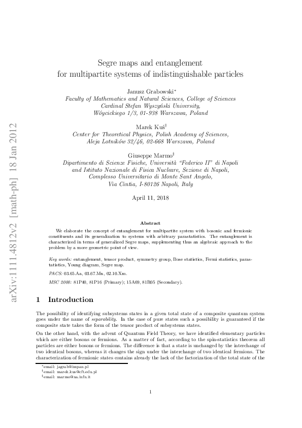(PDF) Segre maps and entanglement for multipartite systems of ...