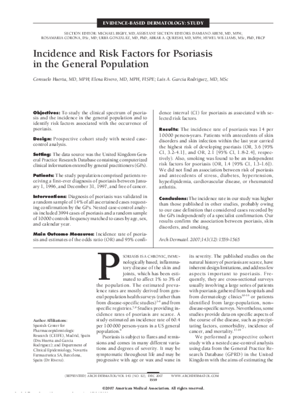 (PDF) Incidence and Risk Factors for Psoriasis in the General Population