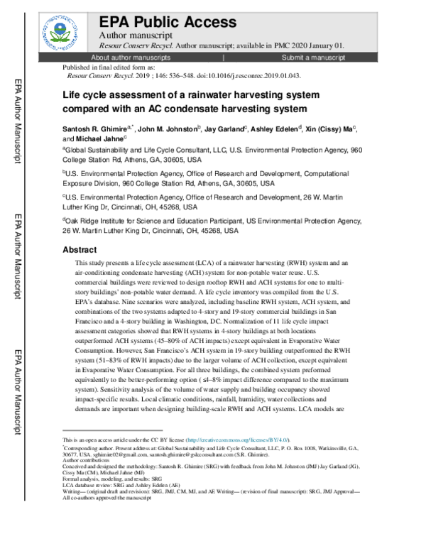 (PDF) Life cycle assessment of a rainwater harvesting system compared