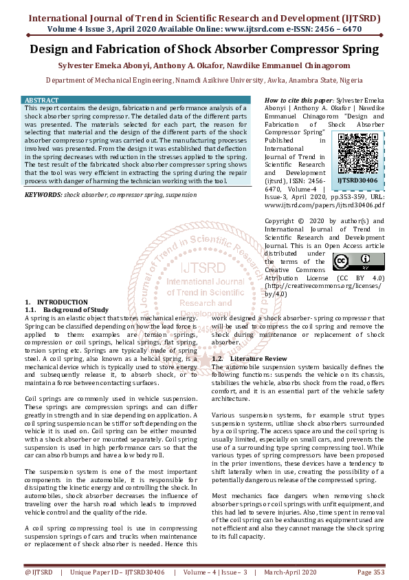 (PDF) Design and Fabrication of Shock Absorber Compressor Spring