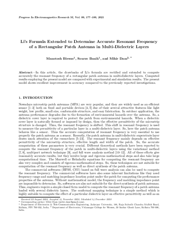 (PDF) Li's Formula Extended to Determine Accurate Resonant Frequency of ...