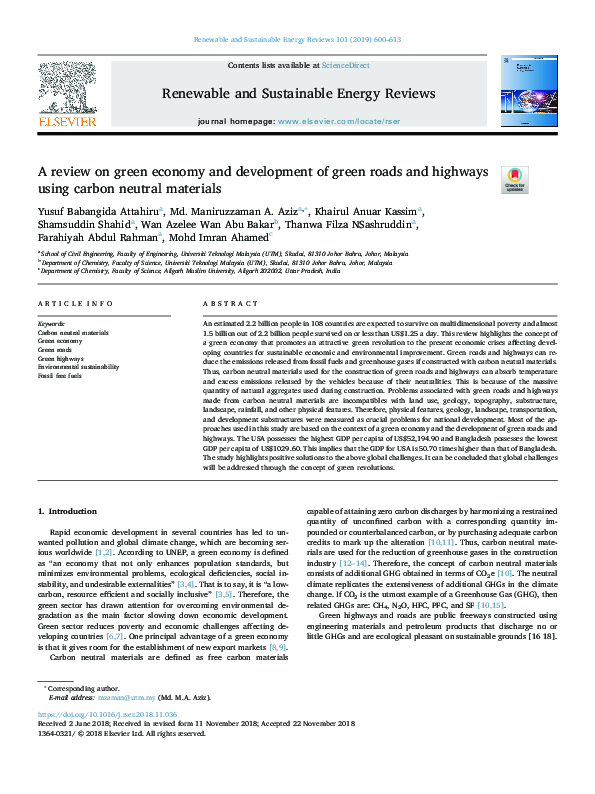 (PDF) A review on green economy and development of green roads and ...