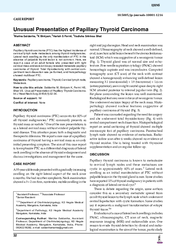 (PDF) Unusual Presentation of Papillary Thyroid Carcinoma