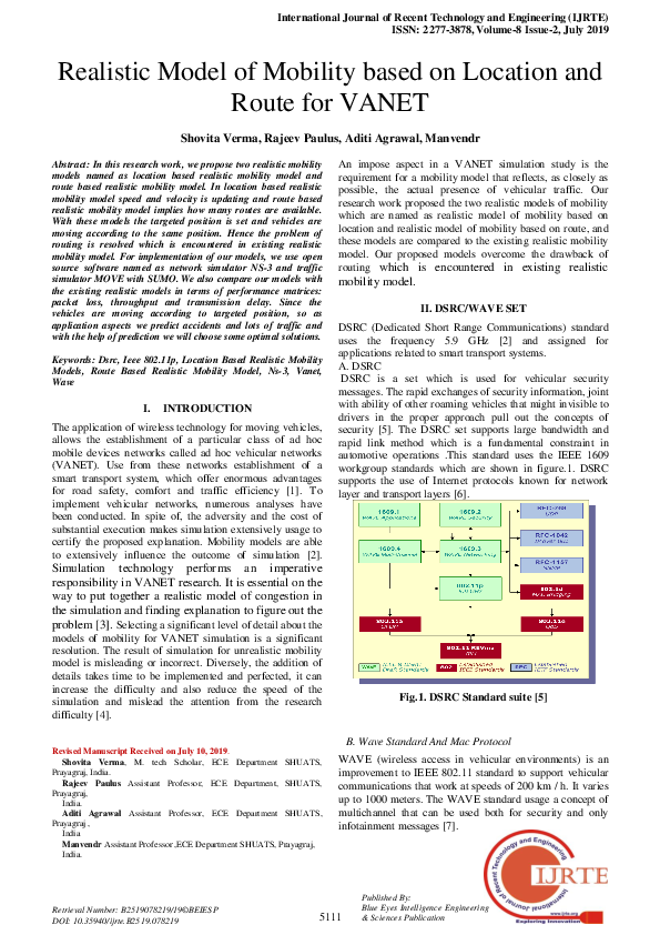 (PDF) Realistic Model of Mobility based on Location and Route for VANET