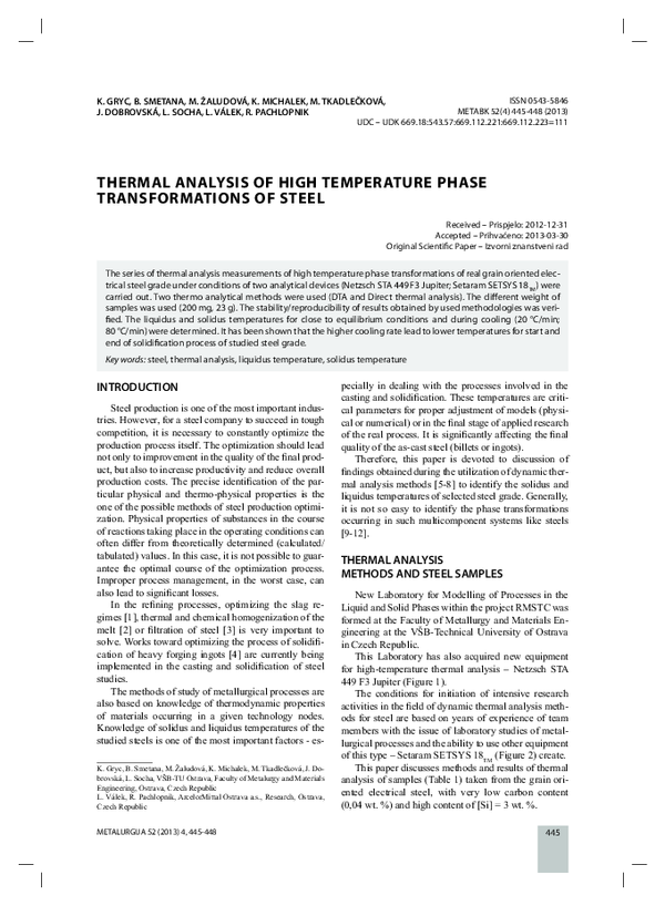 (PDF) Thermal analysis of high temperature phase transformations of steel