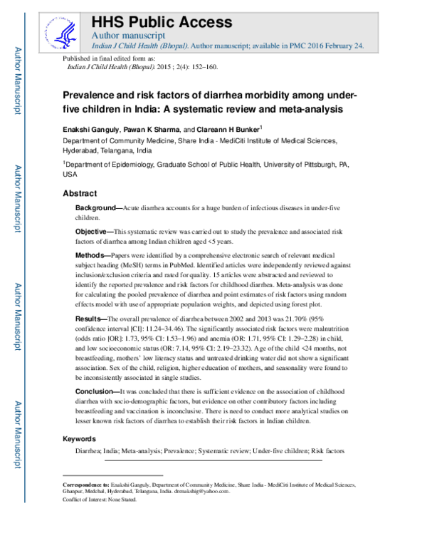 (PDF) Prevalence and Risk Factors of Diarrhea Morbidity Among Under ...
