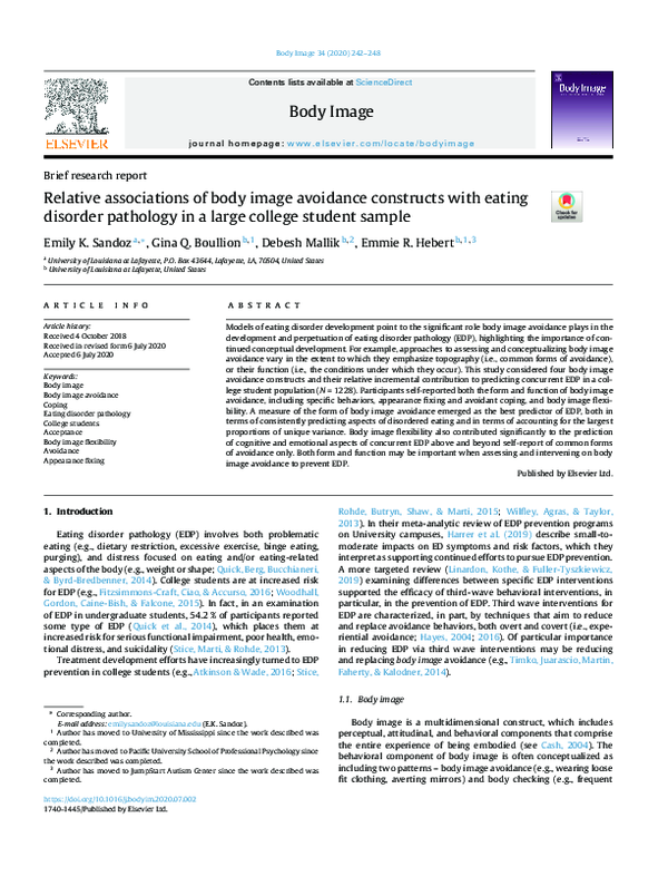 (PDF) Relative associations of body image avoidance constructs with ...