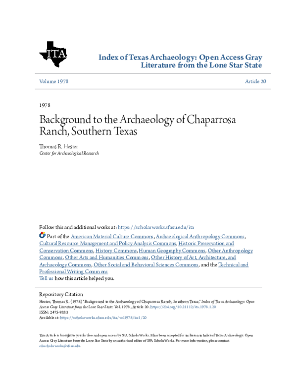 (PDF) Background to the Archaeology of Chaparrosa Ranch, Southern Texas