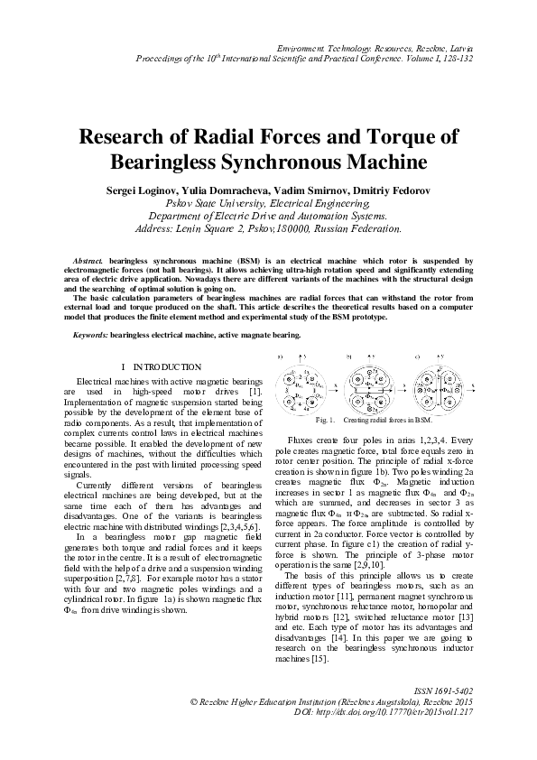 (PDF) Research of Radial Forces and Torque of Bearingless Synchronous ...