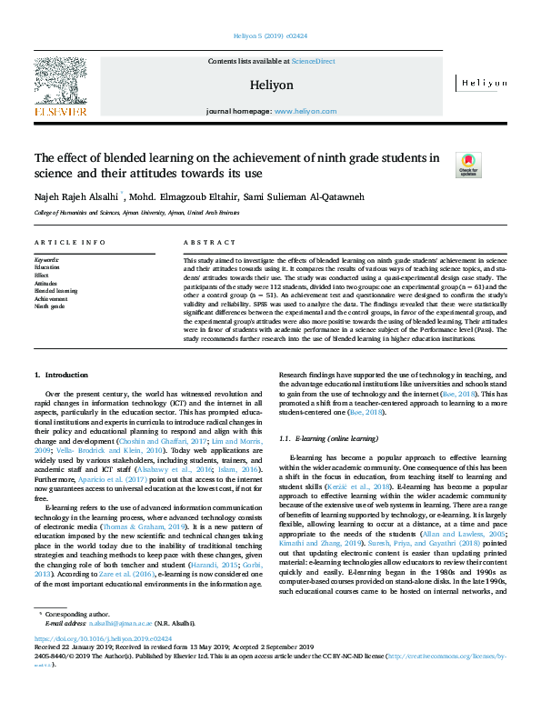 (PDF) The effect of blended learning on the achievement of ninth grade ...