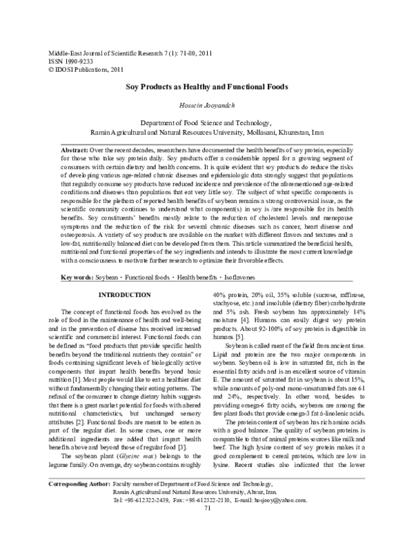 (PDF) Soy Products as Healthy and Functional Foods Hossein Jooyandeh