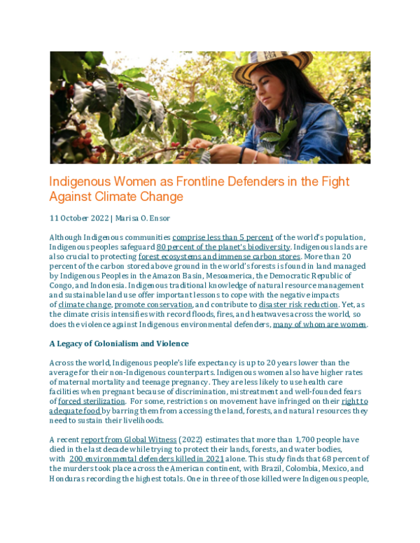 (PDF) Indigenous Women as Frontline Defenders in the Fight Against ...