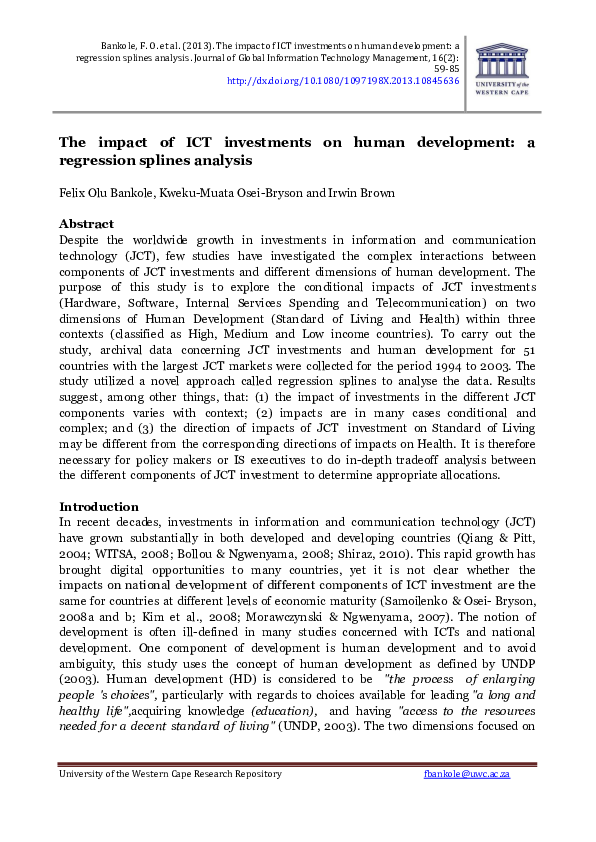(PDF) The Impact of ICT Investments on Human Development: A Regression ...