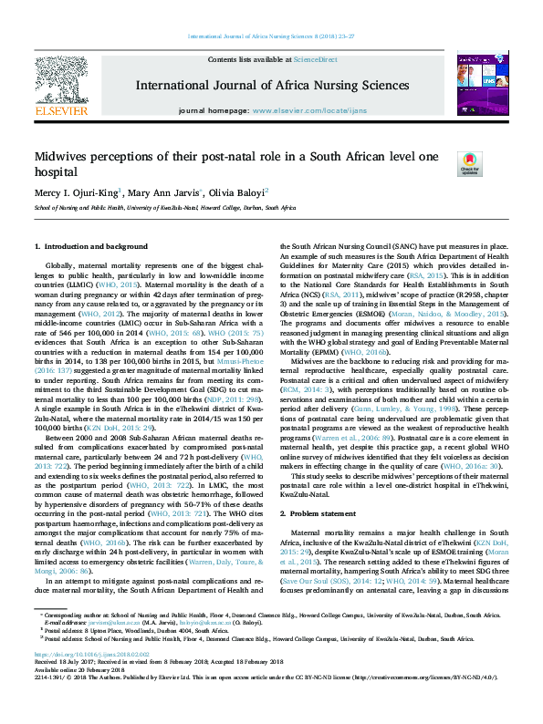 (PDF) Midwives perceptions of their post-natal role in a South African ...
