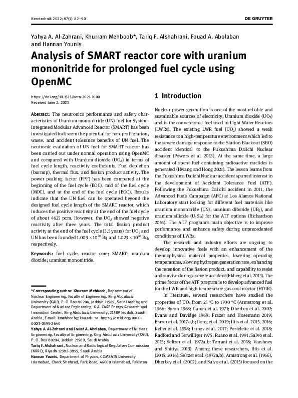 (PDF) Analysis of SMART reactor core with uranium mononitride for ...
