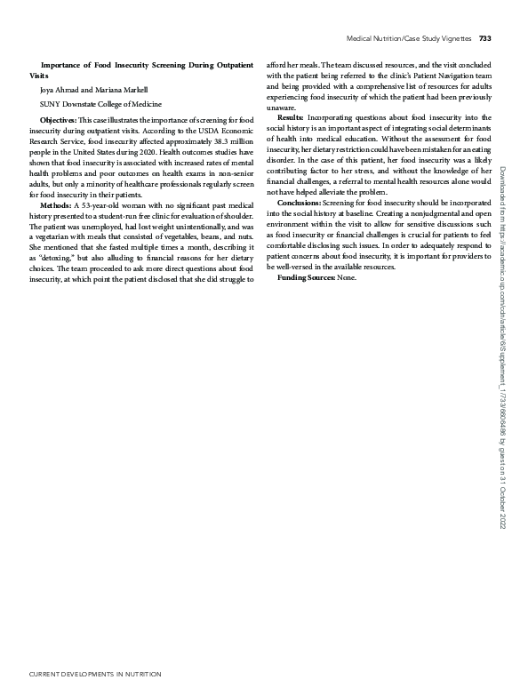 (PDF) Importance of Food Insecurity Screening During Outpatient Visits