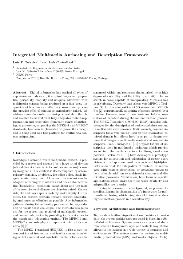 (PDF) Integrated Multimedia Authoring and Description Framework