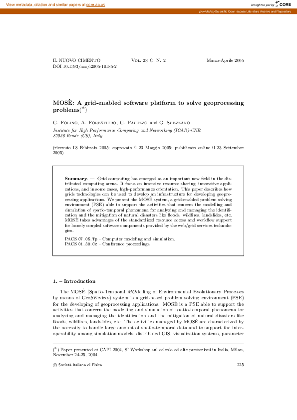 (PDF) MOSE : Grid-enabled software platform to solve geoprocessing problems